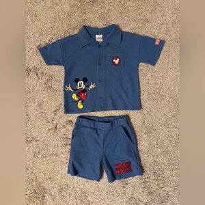 Disney Toddler Size 2T Blue Mickey Mouse Collared Button Up Short Set for Boys